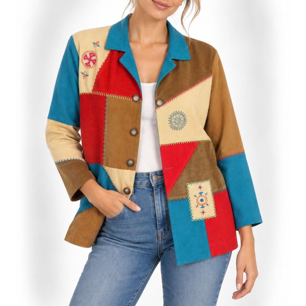 Koret Multicolor Patchwork Embroidered Boho Art-to-Wear Jacket Small